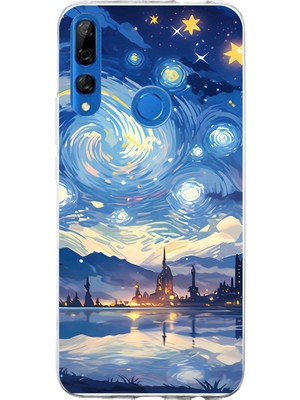 TechTree Huawei Y9 Prime (2019) Uyumlu Yıldızlı Gökyüzü ve Şehir Silüeti Baskılı Silikon Kılıf