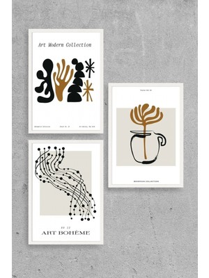 Marsilyan Modern Üçlü Ahşap Çerçeveli Tablo 50 x 70