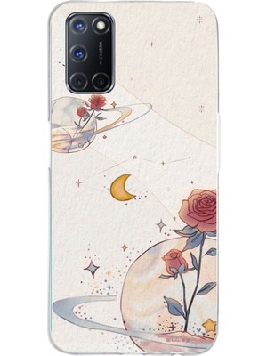 TechTree Oppo A52-A72-92 Uyumlu Gezegen, Yıldız ve Gül Baskılı Silikon Kılıf