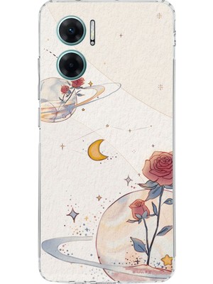 TechTree Redmi Note 11E Uyumlu Gezegen, Yıldız ve Gül Baskılı Silikon Kılıf
