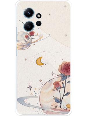 TechTree Redmi Note 12 4g Uyumlu Gezegen, Yıldız ve Gül Baskılı Silikon Kılıf