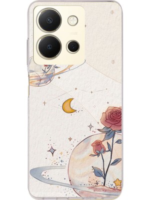 TechTree Vivo Y36 Uyumlu Gezegen, Yıldız ve Gül Baskılı Silikon Kılıf