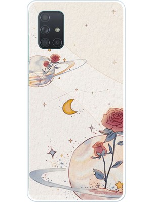 TechTree Samsung Galaxy A71 Uyumlu Gezegen, Yıldız ve Gül Baskılı Silikon Kılıf