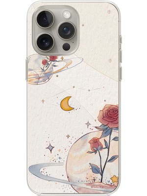 TechTree iPhone 15 Pro Max Uyumlu Gezegen, Yıldız ve Gül Baskılı Silikon Kılıf