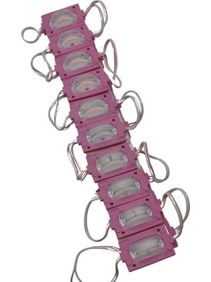 Powerr Led Aydınlatma 12 Volt 1.2 Watt Dar Açılı Tek Lensli Pembe LED Modül IP65 10 Adet Modül
