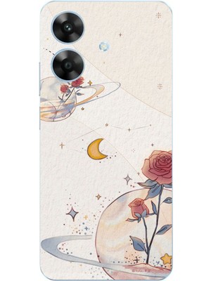 TechTree Realme Note 60 Uyumlu Gezegen, Yıldız ve Gül Baskılı Silikon Kılıf