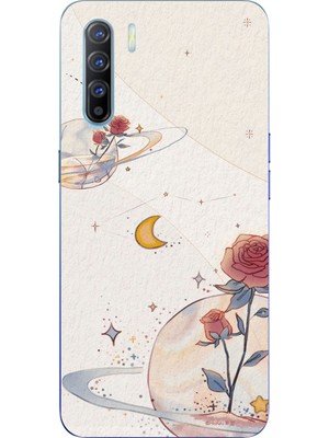 TechTree Oppo Reno 3-A91 Uyumlu Gezegen, Yıldız ve Gül Baskılı Silikon Kılıf