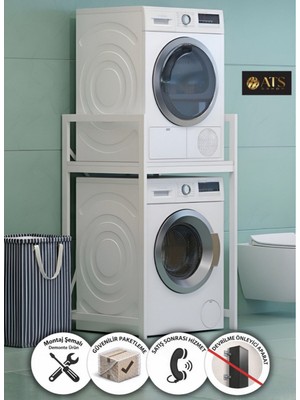 Ats Dekor Stacklux Çamaşır Makinası ve Kurutma Makinası Rafı Çamaşır Makinası Üstü Banyo Düzenleyici Rafı
