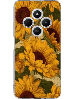 TechTree Redmi 14C Uyumlu Altın Sarısı Ayçiçeği Bahçesi Baskılı Silikon Kılıf