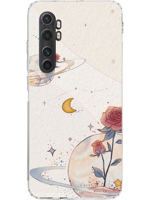 TechTree Mi Note 10 Lite Uyumlu Gezegen, Yıldız ve Gül Baskılı Silikon Kılıf
