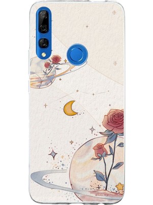TechTree Honor 9x Uyumlu Gezegen, Yıldız ve Gül Baskılı Silikon Kılıf