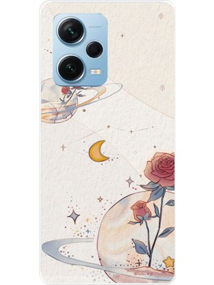 TechTree Redmi Note 12 Pro 5g Uyumlu Gezegen, Yıldız ve Gül Baskılı Silikon Kılıf