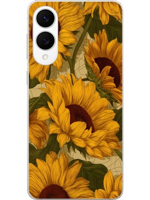 TechTree Samsung Galaxy S25 Edge Uyumlu Altın Sarısı Ayçiçeği Bahçesi Baskılı Silikon Kılıf