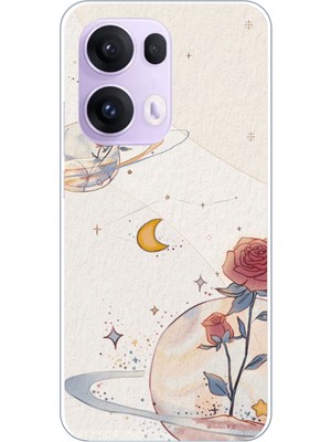 TechTree Oppo Reno 13 Pro Uyumlu Gezegen, Yıldız ve Gül Baskılı Silikon Kılıf