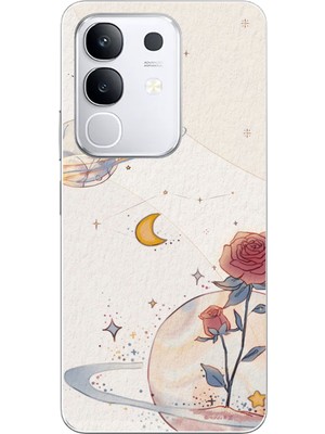 TechTree Vivo Y29 Uyumlu Gezegen, Yıldız ve Gül Baskılı Silikon Kılıf