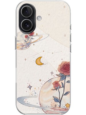 TechTree iPhone 17 Uyumlu Gezegen, Yıldız ve Gül Baskılı Silikon Kılıf