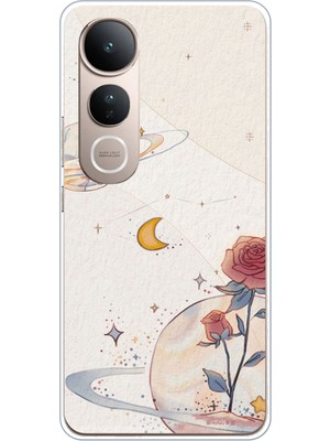 TechTree Vivo V50 Lite Uyumlu Gezegen, Yıldız ve Gül Baskılı Silikon Kılıf