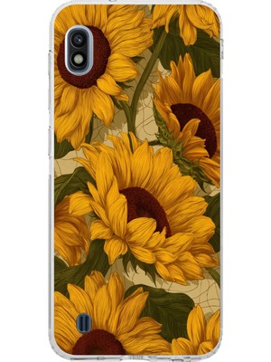TechTree Samsung Galaxy A10 Uyumlu Altın Sarısı Ayçiçeği Bahçesi Baskılı Silikon Kılıf