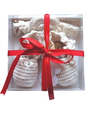 Pacco Baby El Örgüsü Ekru Çiçek Saç Bandı & Espadril Set