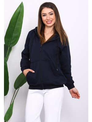 İmaj Butik Lacivert İçi Şardonlu Üç İplik Oversize Hırka