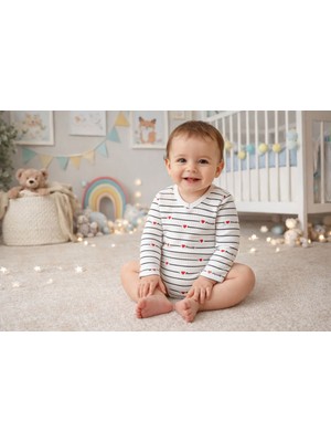 Aki Moda Kids Kız Erkek Bebek Unısex I Love Daddy Çizgili Uzun Kollu Bebek Body (Çıtçıtlı