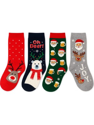 Yumuşak Dokulu Unisex Pamuklu 4'lü Yılbaşı Çorap