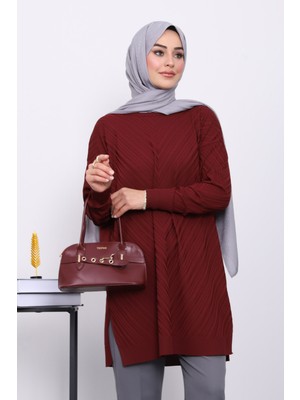 İmaj Butik Bordo Soğuk İplik Merserize Triko Tunik