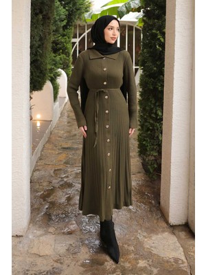 İmaj Butik Haki Düğmeli Triko Elbise