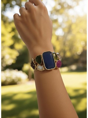 Toka Delisi Gold El Yapımı Özel Tasarım Inci Agat Sitrin Doğal Taşlı Kelepçe Bileklik