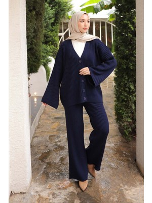 İmaj Butik Lacivert Selanik Örme Hırka Pantolonlu Triko Takım