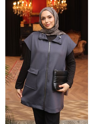 İmaj Butik Antrasit Yakası Ve Beli Stoper Lastikli Cepli Scuba Yelek