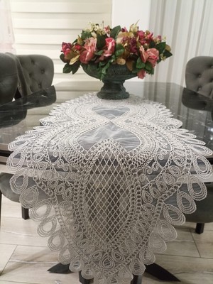 Lavanderi Fransız Dantelli Tek Parça Runner, Masa&sehpa Örtüsü, Çeyizlik Runner
