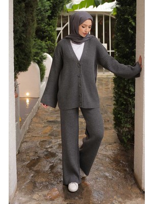 İmaj Butik Füme Selanik Örme Hırka Pantolonlu Triko Takım