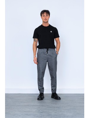 Antrasit  Beli Lastikli Kaşe Jogger