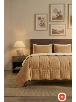 Pomelo Home %100 Pamuk Waffle Uyku Seti | Yorgan + 2 Yastık Kılıfı + Çarşaf | Çantalı Çift Kişilik