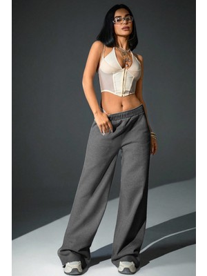 BSBSPOR Baggy Kışlık Lastikli Paça Rahat Günlük Eşofman Altı Jogger Gri / Siyah / Koyu Gri