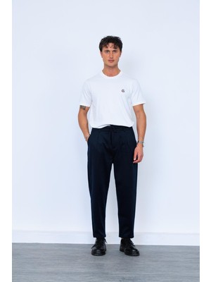 Lacivert Yünlü Bağcıklı Pantolon