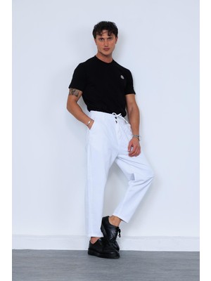Beyaz Cotton Boyfriend Pantolon