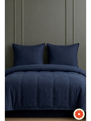 Pomelo Home Lacivert %100 Pamuk Çift Kişilik Uyku Seti | Yorgan + 2 Yastık Kılıfı + Lastikli Çarşaf