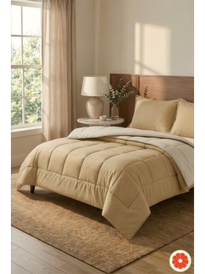 Pomelo Home Çift Taraflı %100 Pamuk Yorgan Takımı Çarşaf ve 1 Yastık Kılıflı | Bej-Ekru Tek Kişilik