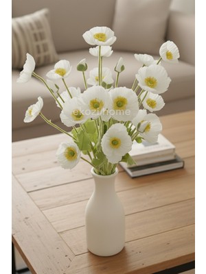 Dekosimge Yapay Çiçek 4 Çiçekli Gelincik Dalı 60 cm Beyaz