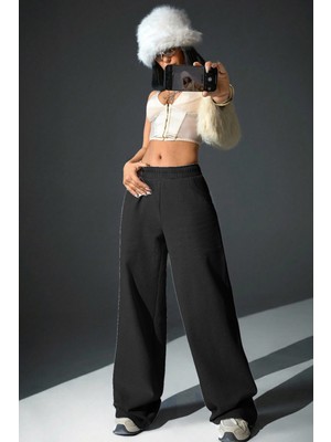 BSBSPOR Baggy Kışlık Lastikli Paça Rahat Günlük Eşofman Altı Jogger Gri / Siyah / Koyu Gri