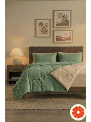 Pomelo Home %100 Pamuk Waffle Uyku Seti | Yorgan + 2 Yastık Kılıfı + Çarşaf | Çantalı Çift Kişilik