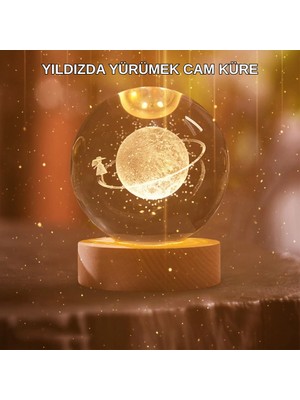 Mercansa Kız Figürlü Sarı Cam Küre Işıklı Büyük Boy Ahşap Standlı Dekor