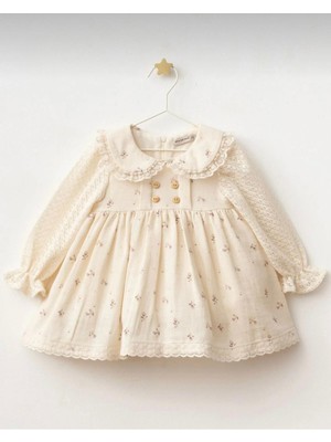 Butik Kız Çocuk %100 Pamuklu Yaka Detaylı Çiçekli Elbise