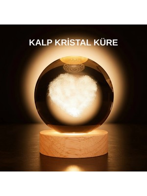 Mercansa Romantik Kalpli Kristal Cam Küre Usb’li Işıklı Dekoratif Obje