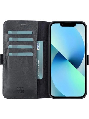 Mercansa Apple iPhone 13 Pro Max Uyumlu Deri Cüzdanlı Kılıf Siyah