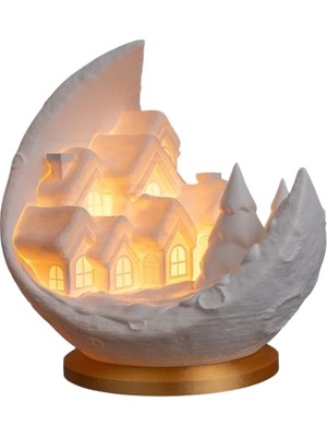 3dprototürk Yarım Ay Kış Köyü Işıklı Yılbaşı Dekorasyonu - Gece Lambası ve Mumluk Seti (Led Mum Dahil)