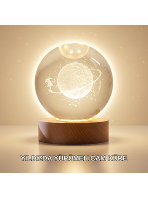 Fantastik Store Ahşap Standlı Sarı Işıklı Dekoratif Küre Kız Figürü Tasarım