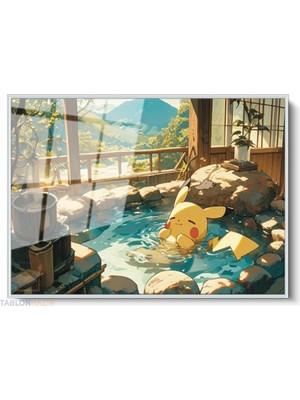 Tablonhazır Çerçeveli Yatay Cam Tablo Salon Duvar Tablosu Yatay Cam Anime Pica Keyif Ofis Tablosu